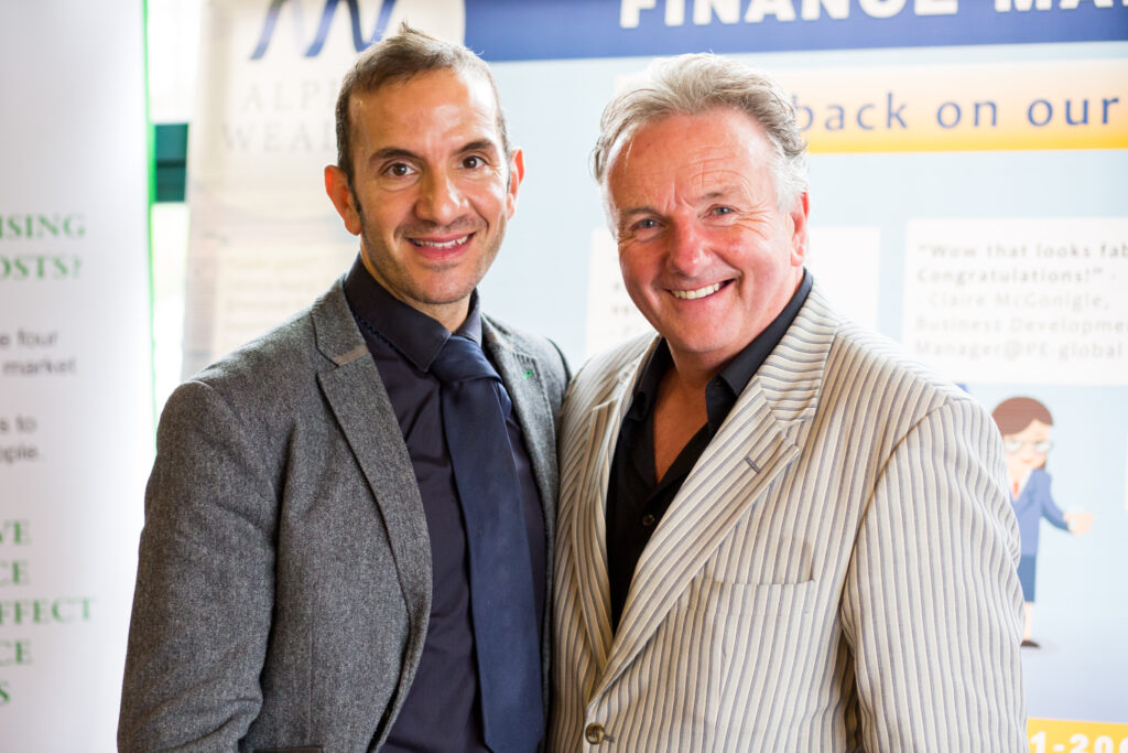 Nick Charalambous, Managing Director of Alpha Wealth and Liam Sheehan (Magician and Mentalist) in Zest, Little Island. 